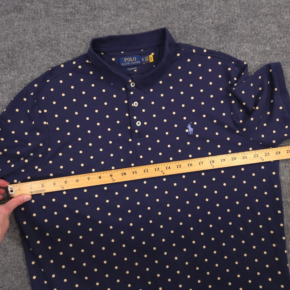 Polo Ralph Lauren Polo Shirt Mens XL Navy Cream Polka Dot AOP Classic Fit Cotton - Picture 5 of 8